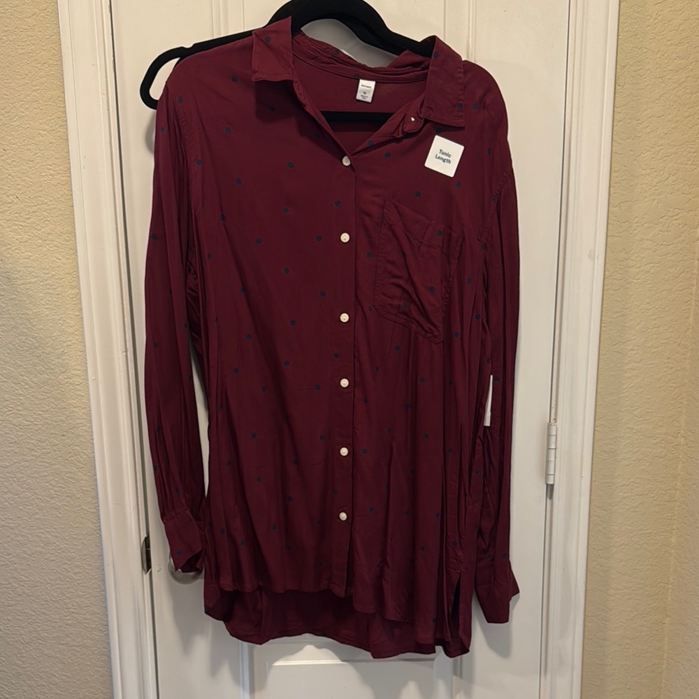 Old Navy Red Long Sleeve Button Down Shirt with Notched Collar and Relaxed Fit